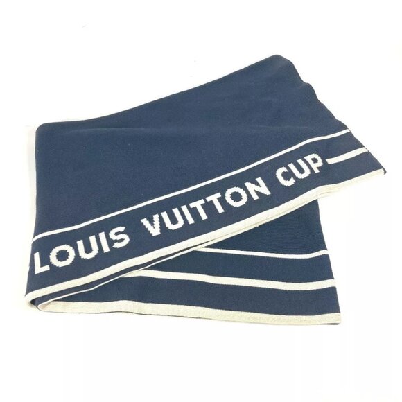 LOUIS VUITTON Louis Vuitton Cup LVCUP logo Scarf cotton / Cashmere Navy/White - Picture 1 of 9